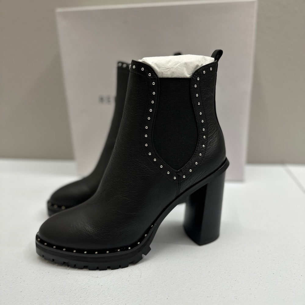 Rebecca Minkoff Black Leather Studded Chelsea Ankle Booties - Picture 7 of 9